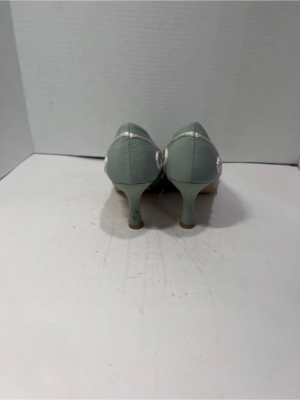 Seafoam Rope-Trim Mid Heel Pumps